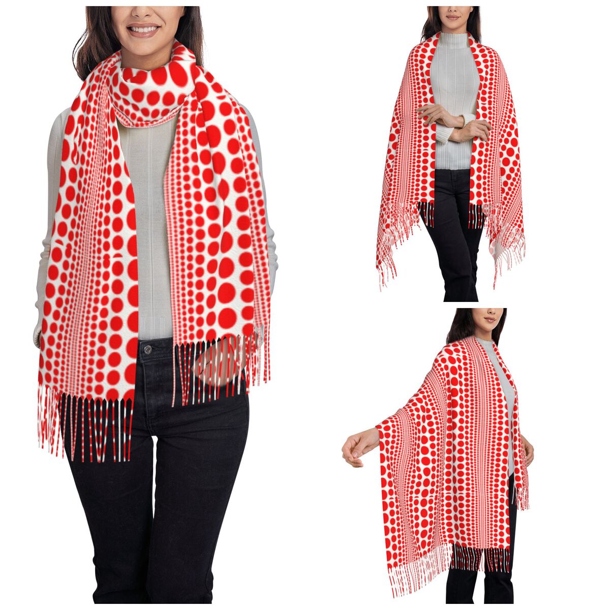 Red Infinity Polka Dots Scarf  - đánh giá và giá Infinity Scarf Knit